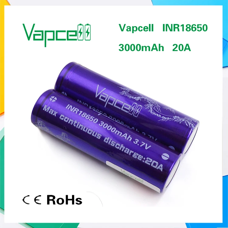 Перезаряжаемый аккумулятор VAPCELL INR 18650 1 шт. 3000 мА · ч 20A 3 7 в литиевый дымчатый E-CIG