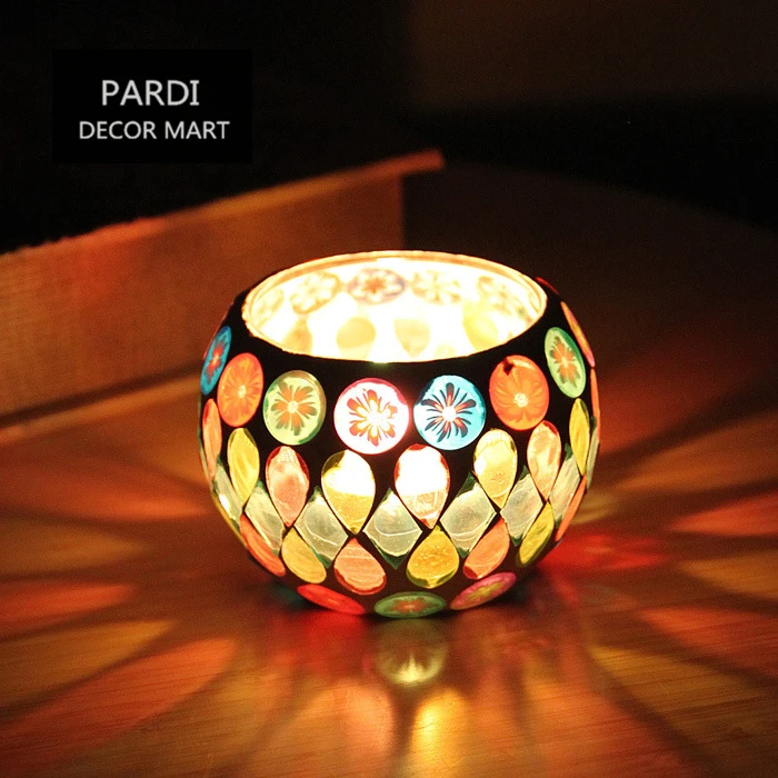 Красочная мозаичная стеклянная Свеча Держатель Арома горелка светильник для чая