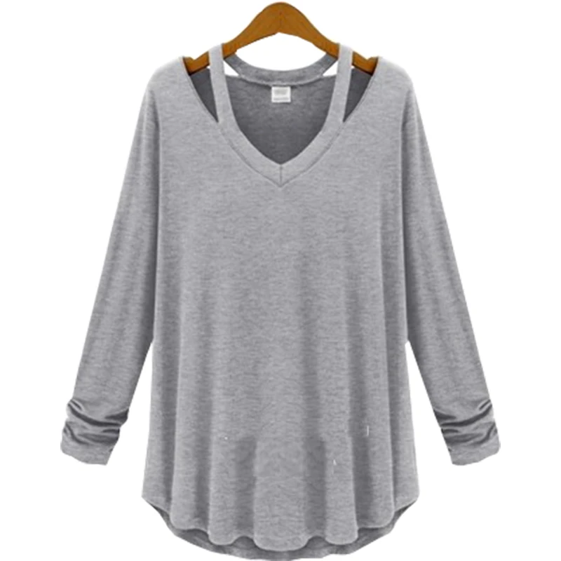 Женская футболка с длинным рукавом V-образным вырезом весна-лето | одежда