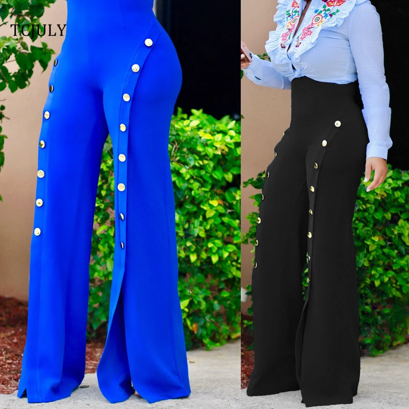 Женские брюки с высокой талией TCJULY облегающие пуговицами и пуш апом|flare pants|women flare