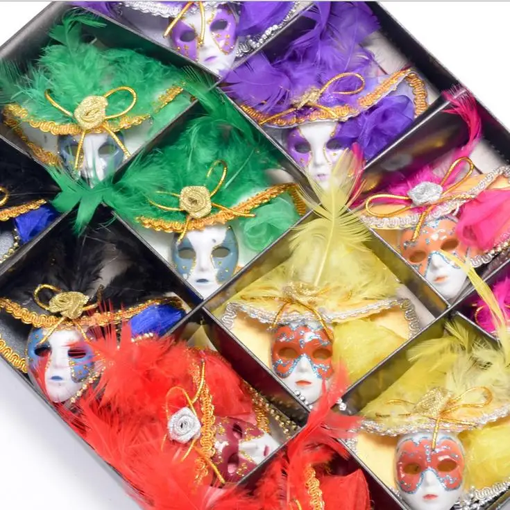 Mini Masks Carnival of Venice Tourist Travel Souvenir 3D Mask Fridge Magnet Wearing Hat with Feathers Party favors colorful gift | Дом и сад