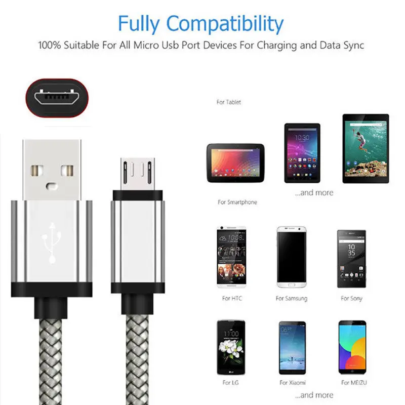 1 м/2 м/3 м Плетеный зарядный кабель Micro USB/Type C/iOS для синхронизации данных iPhone 8 7 6 Plus 5