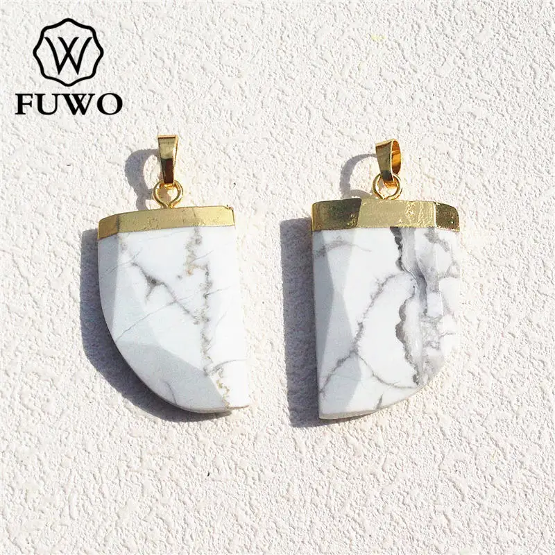 Подвеска FUWO с клыком из белого говлита гальваническим покрытием золота 24K в