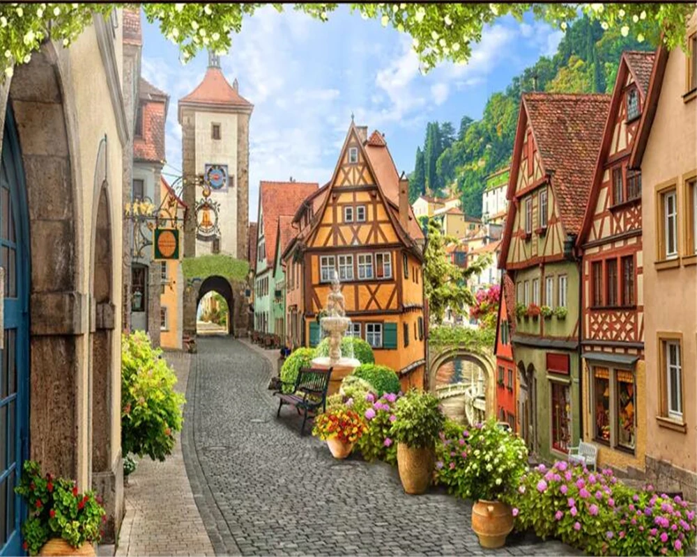 Пользовательские обои 3d papel де parede фото фрески итальянский город улица пейзаж