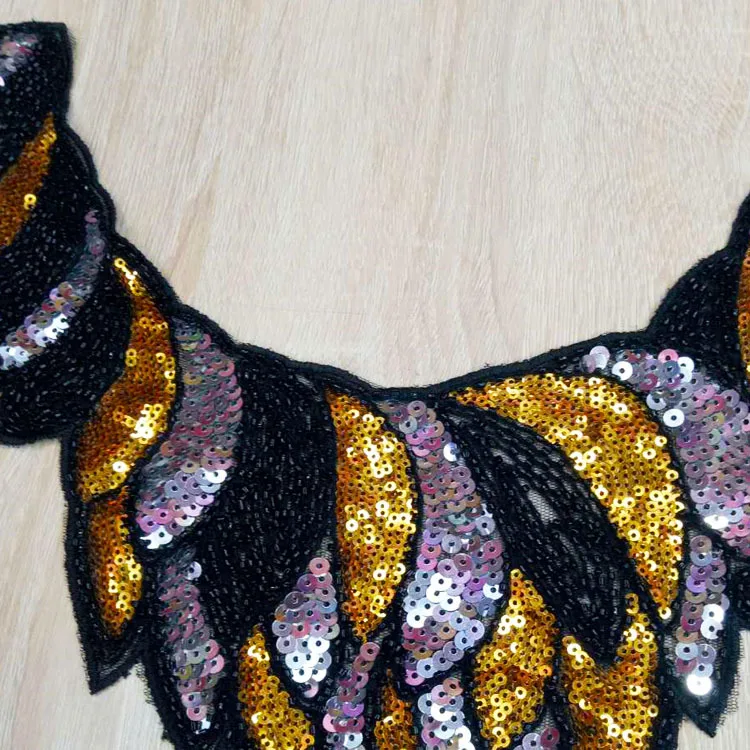 1pc Sequins Gold Flower Leaf Embroidered Lace Neckline Collar Embossed Sew Trimming Accessories Patches Scrapbooking | Дом и сад