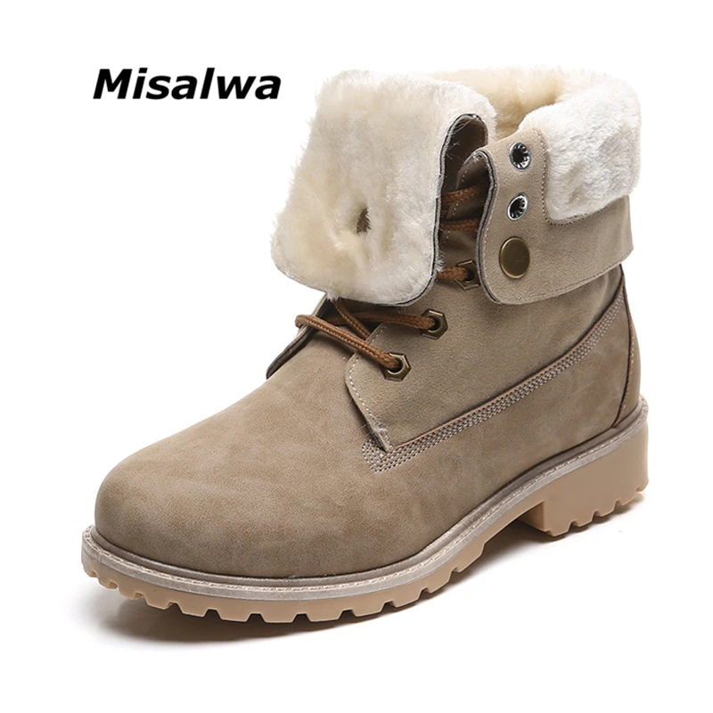 Misalwa/большие размеры 36-42; зимние женские ботинки; теплые плюшевые женские ботинки из искусственной замши на шнуровке; женские ботильоны с отворотами;