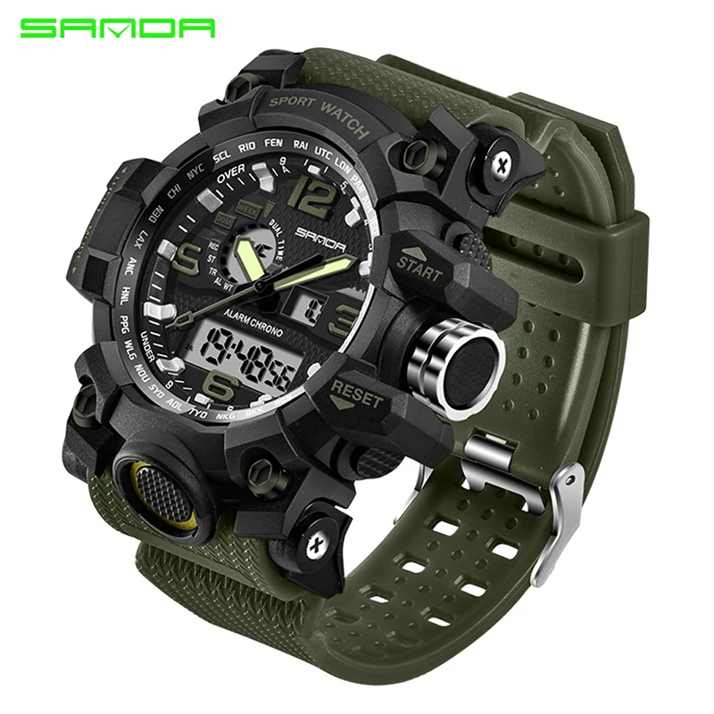 SANDA Sport Watches for Mens Military army Top Brand Luxury Waterproof Date Calendar LED Digital Wristwatches Male clock | Наручные часы