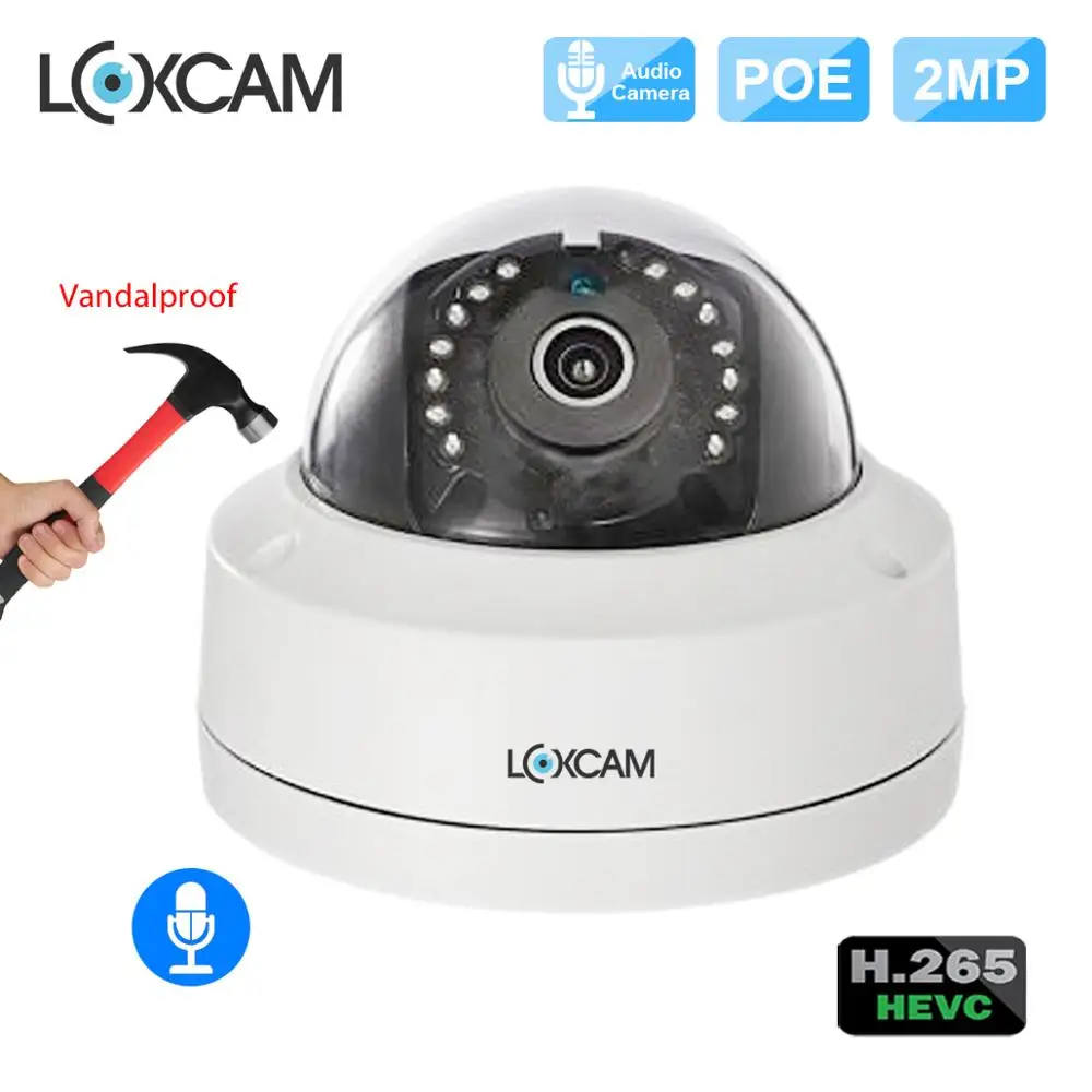 IP камера видеонаблюдения LOXCAM Антивандальная безопасности h.265 48 В POE 2 МП 25 кадров в