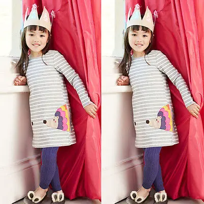 Stylish Kids Children Girls Clothes Dresses Birthday Gifts Party Long Sleeved Shirt A-line Striped Cotton Dress 2 3 4 5 6 7 Year | Мать и