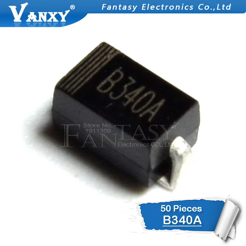 50 шт. B340A 3.0A B340 B320A B330A B350A B360A SMA DO-214AC выпрямитель Шоттки для поверхностного монтажа