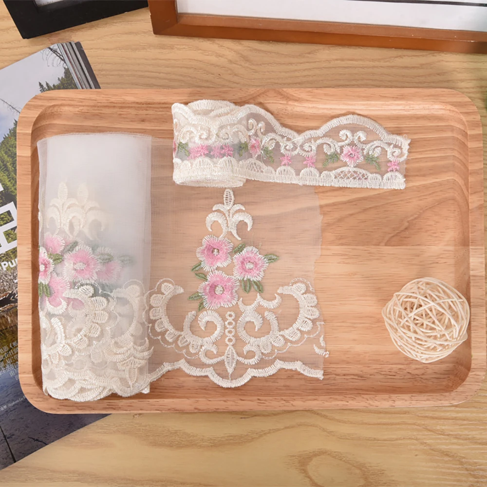 Lychee Life 5 Yards Floral Mesh Lace Trims Water Soluble Lace Ribbon for Wedding Dress DIY Sewing Materials Bridal Needlework