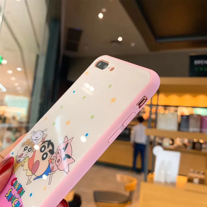 С рисунком из мультфильма Аниме Crayon Shin-chan Стекло задняя крышка для iphone X чехол& Передняя защитная крышка телефона для iphone XR 7 6 S Plus чехол fundas для iphone X