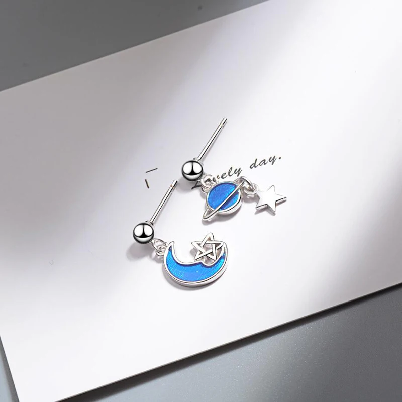 Latest Earrings For Women 925 Sterling Silver Jewelry Fashion Blue Cosmic Planet Earring Girl Valentine's Day Accessories Gifts |