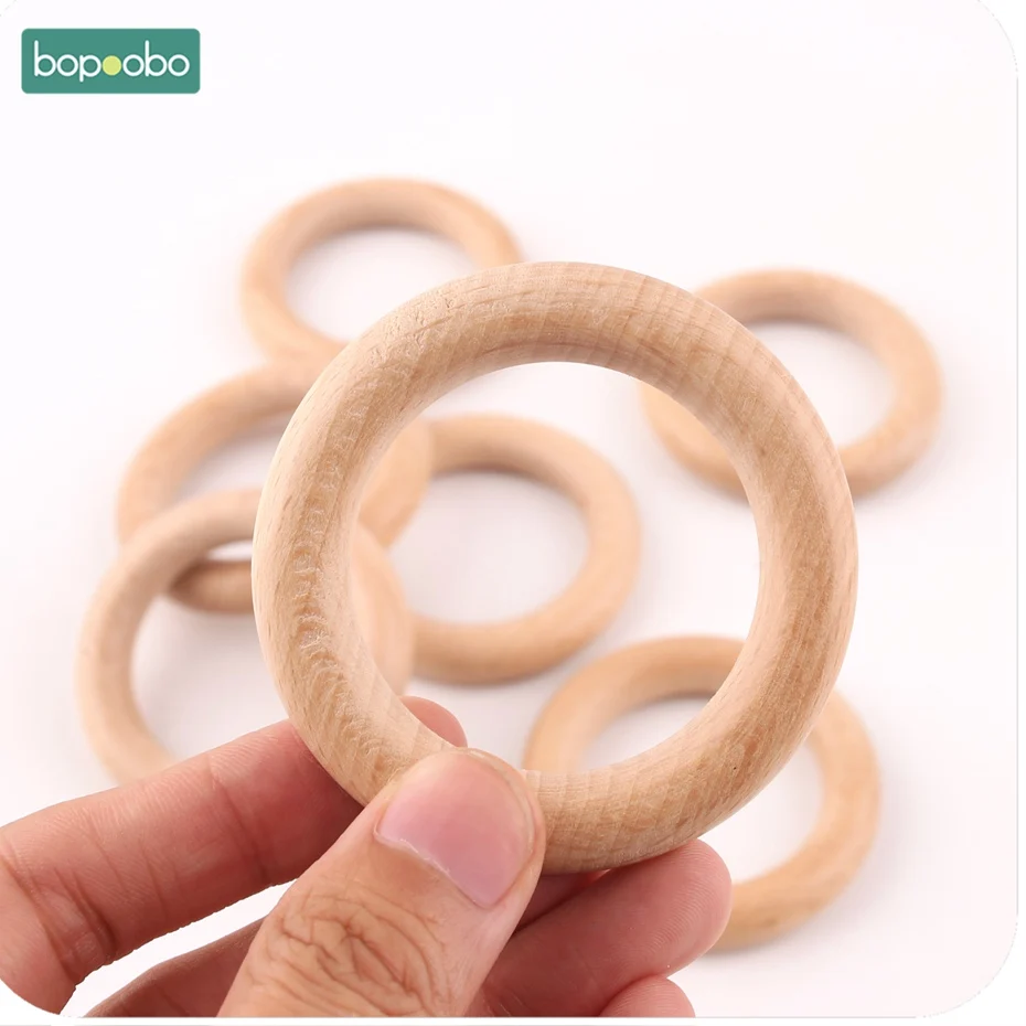 Bopoobo 5/10pc Beech Wooden Ring 40/60/65mm Food Grade For Baby Teething Accessories DIY Crafts Accessories Wooden Baby Teether