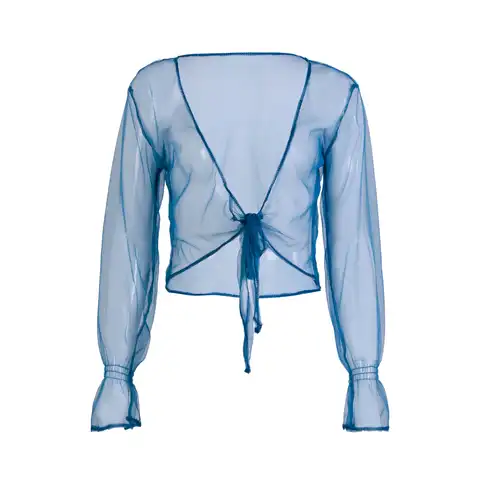 Women Girls Long Sleeve Transparent Mesh Sheer Crop Top Knotted Blouse Loose Tops