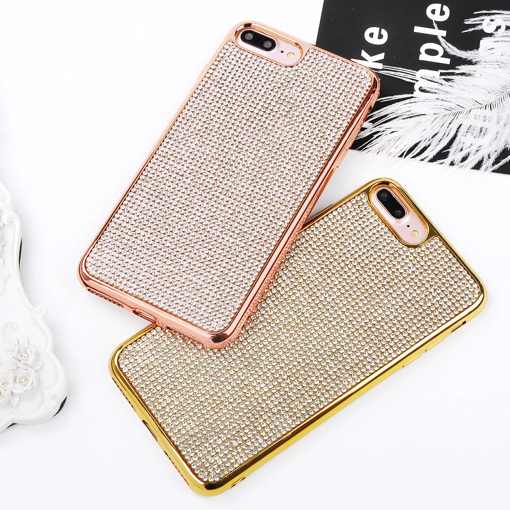 Модный Алмазный чехол для телефона для iphone XS X XS Max XR 6 6s 7 8 Plus, блестящие стразы, мягкий ТПУ чехол, розовое золото, чехол s