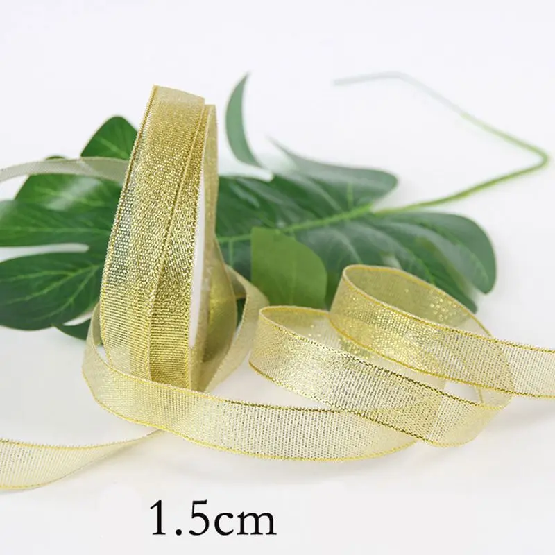 width 1.5cm 25 ярдов/рулон Золото Серебро шелковая атласная лента для рукоделия Свадебные Декоративные DIY органзы ленты лук Рождественский подарок поставки - Цвет: width 1.5cm