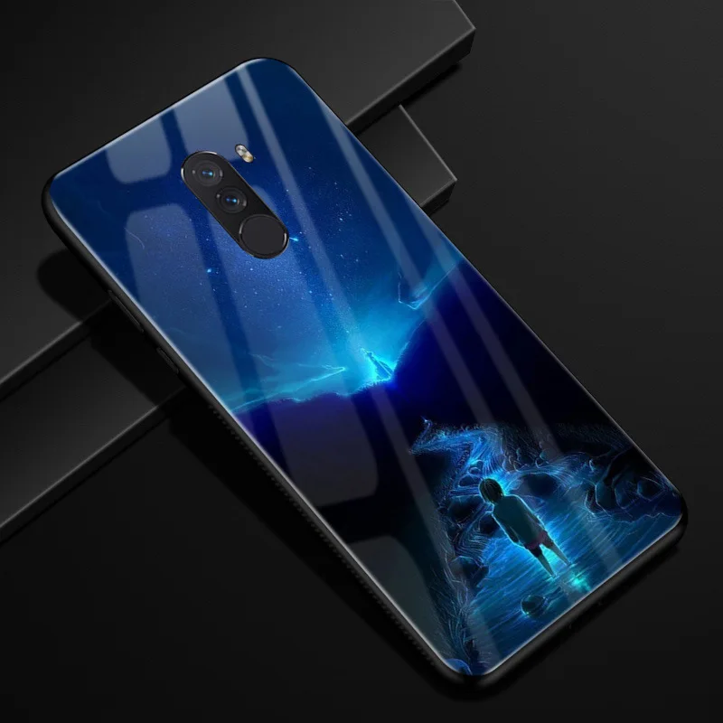 Чехол для Xiaomi Pocophone F1 Жесткий из закаленного стекла с рисунком чехол Poco мягкий