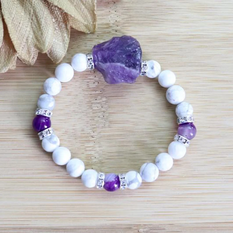 Необработанные аметисты очаровательные браслеты Белый Howlite восстанавливающий