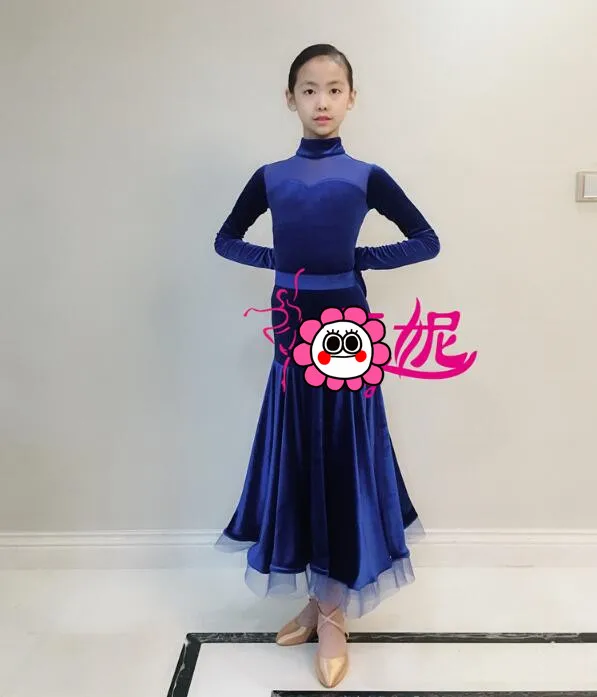 customize girl juvenile modern dance costumes kids ballroom dresses standard dancing clothes blueJ23 | Тематическая одежда и