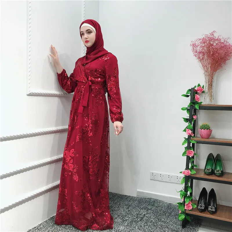 Fashion 2 Layers Women Club Abaya Dubai Kaftan Sequin Lace Muslim Hijab Dress Qatar Caftan Marocain Abayas Kimono Turkish | Тематическая