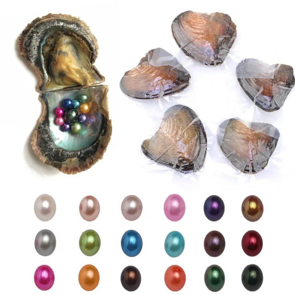 20-30Pcs 6-8 mm Natural Oval Bead Big Oysters Pearl Oyster Pearl Mussel Individually Wrap Random Color Birthday Christmas Gift