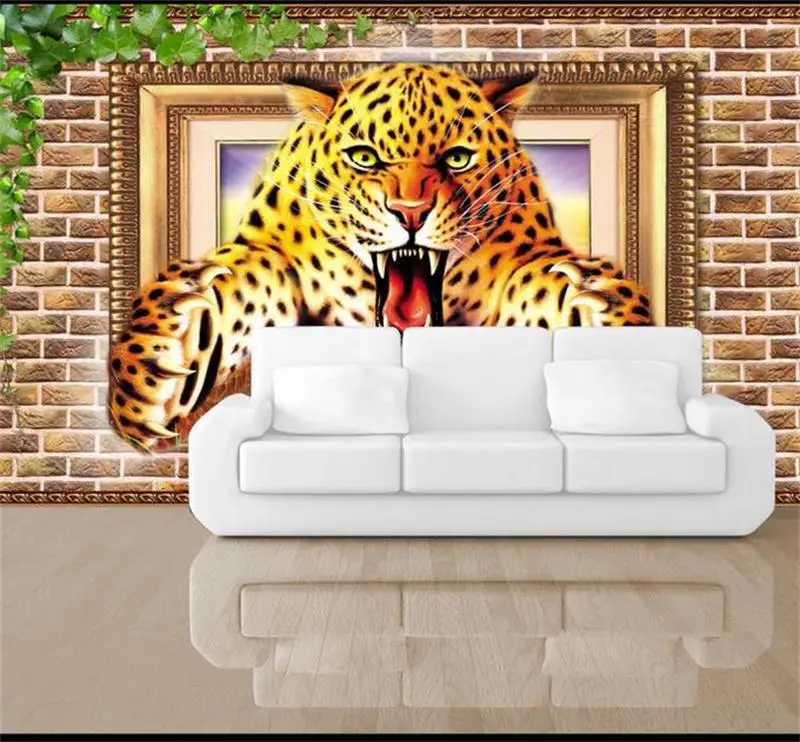 Custom mural wallpaper room 3d photo frame Leopard painting sofa TV background wall non-woven | Обустройство дома