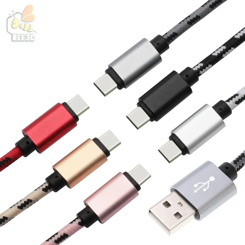 Кабель USB Type C в полоску плетеный провод алюминиевый кабель для быстрой зарядки