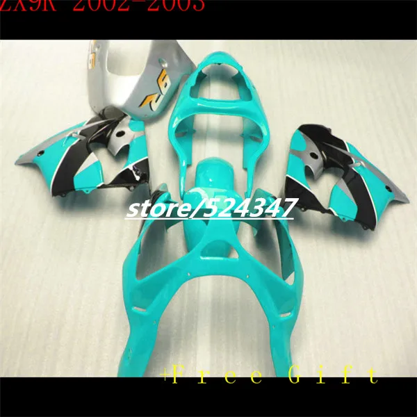 

Custom motorcycle package For Ninja ZX9R kawasaki Ninja 2002 2003 9 r ZX9R sky blue black silver bacardi fairing sections