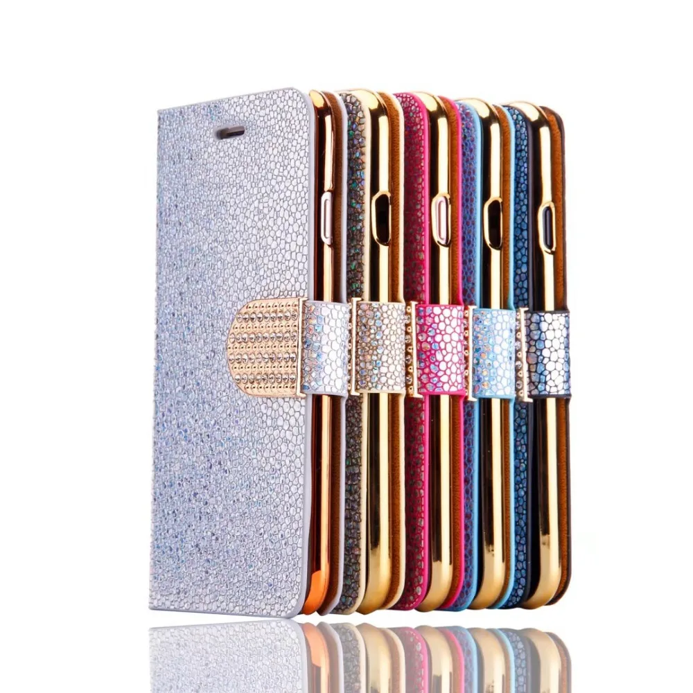 Роскошные Bling Блеск Камня кожаный бумажник для iPhone 7/Plus/6 6 s/Galaxy S8/S7 /edge diamond