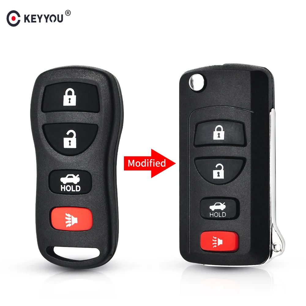 KEYYOU чехол с 4 кнопками для дистанционного ключа автомобиля Nissan Tiida LIVINA X-Trail QASHQAI