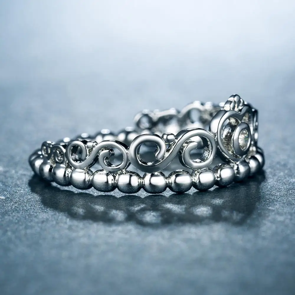 

Huitan Wedding Ring with Princess Crown Design Round Brilliant Cubic Zirconia Engagement Rings for Women & Girlfriend