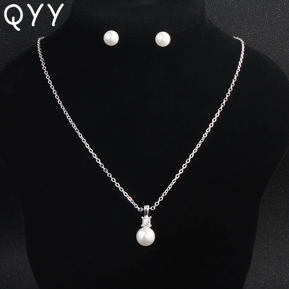Newest Fashion Pearls Party Jewelry Sets Metal Chain Accessories Simple White Women Necklaces Earrings | Украшения и аксессуары