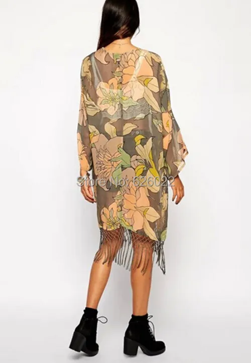 Новинка 2015 Женский Ретро этнический кардиган с длинными кисточками и цветочным
