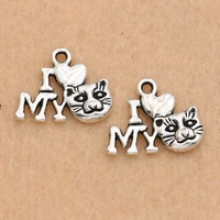 10pcs tibetan silver plated i love my cat charms pendants for jewelry making bracelet necklace handmade craft 14x16mm