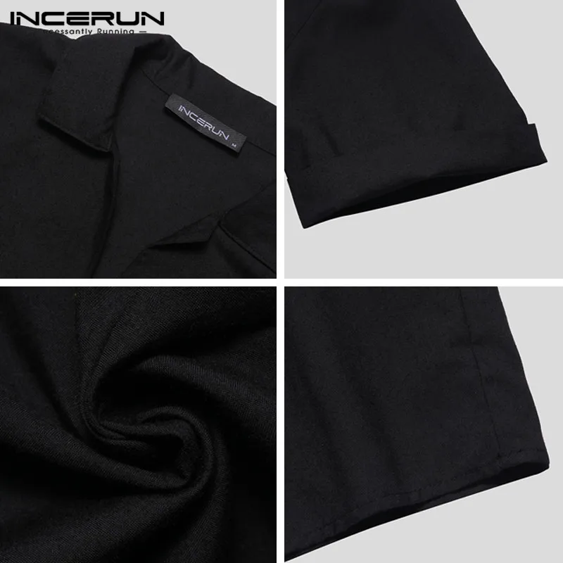 

INCERUN Summer Solid Color Shirt Men Lapel Button Up Casual Fashion Streetwear Shirts Men Short Sleeve 2021 Camisa Masculina
