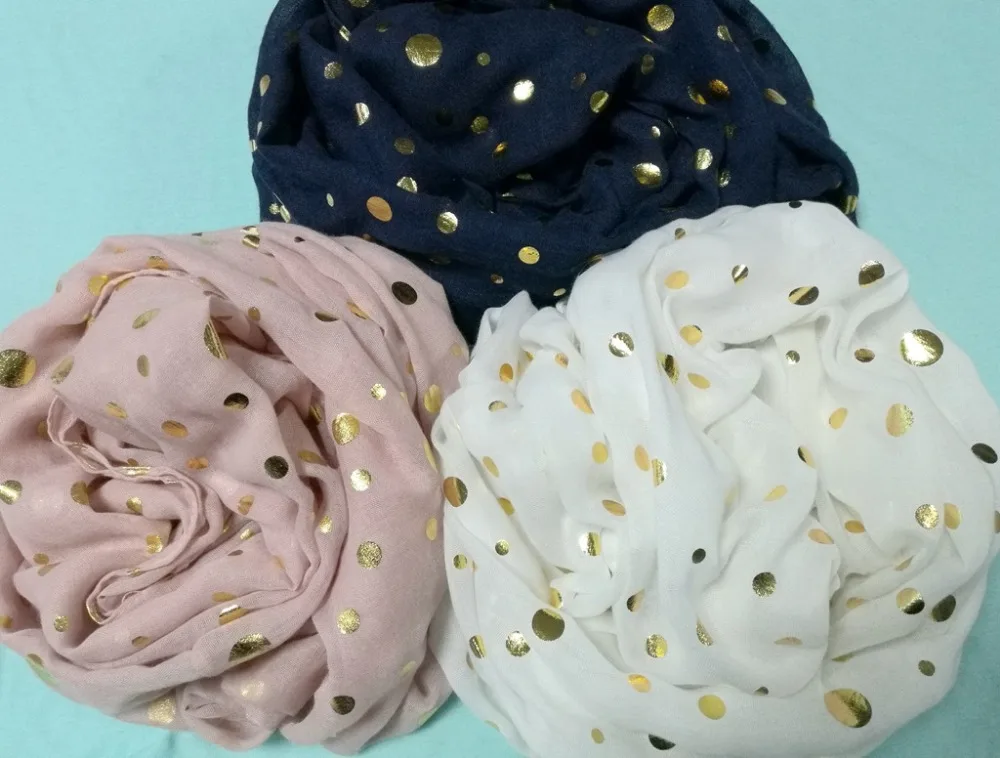 

Fashion Newest Women Gold Foil Spot Pattern TR Cotton Scarf Shawls 3Colors 10pcs/lot