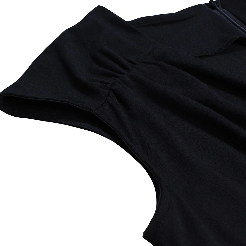 Berydress Винтаж Для женщин черный Обёрточная бумага платье Кепки рукава Ruched