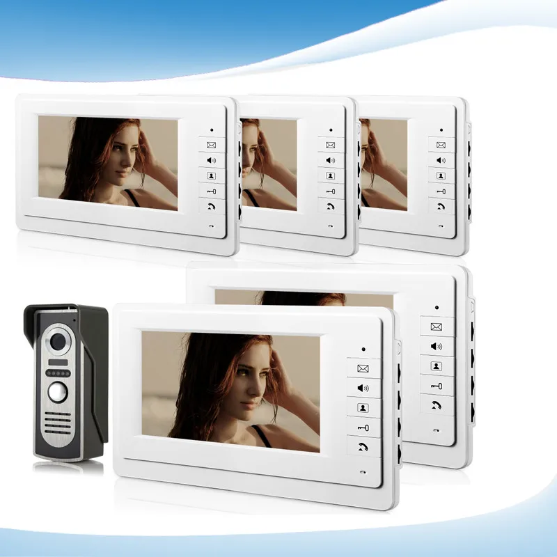 

Hot Selling Wired Magnetic Lock One to Five Video Doorphone Device,New 7 inch Screen Keypad Display Video Intercom System D218b
