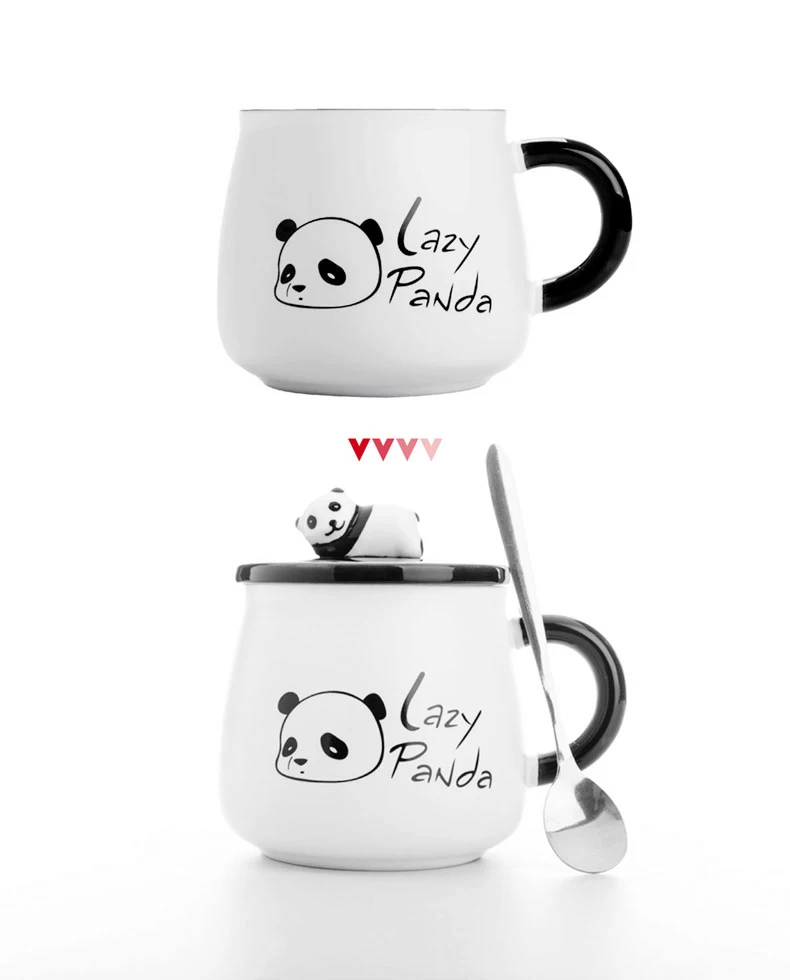 Большие кружки kawaii Panda, керамическая чашка, кофейные кружки, молочные кружки чашки для чая, термальные бутылки для воды с крышкой-ложкой для детей, рождественский подарок