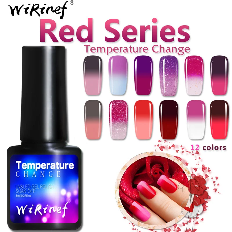 WiRinef 8 мл красный серии Температура лак для ногтей Гель-лак изменения Цвет УФ-гель