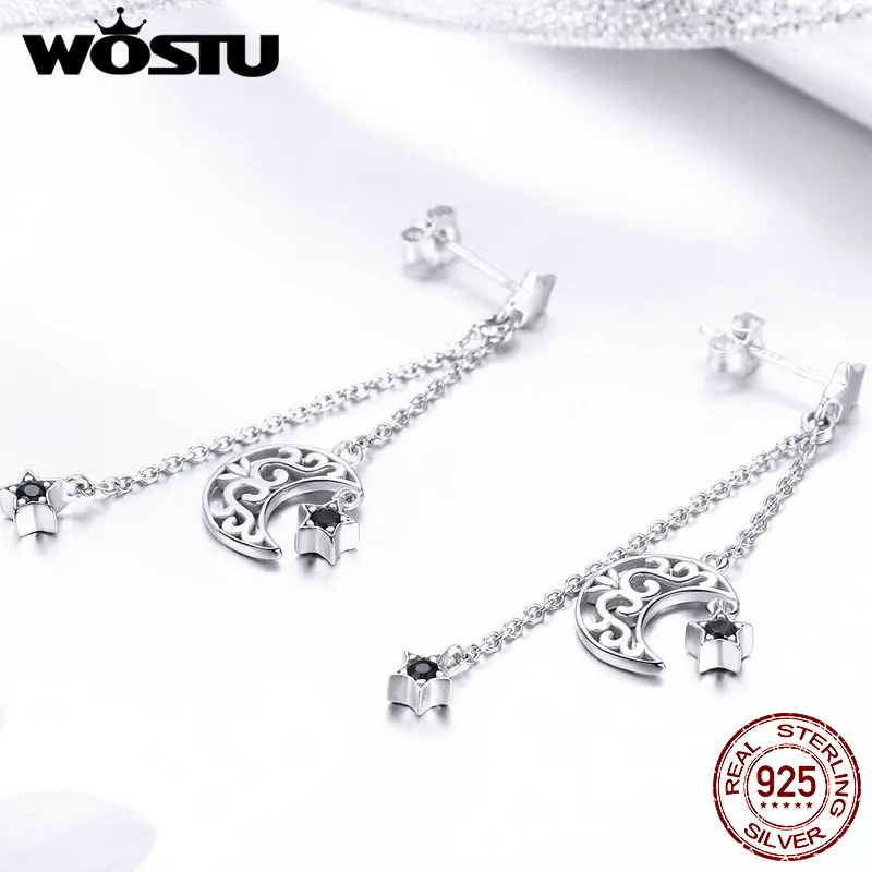 Женские серьги подвески WOSTU из стерлингового серебра 925 пробы с Луной и звездами