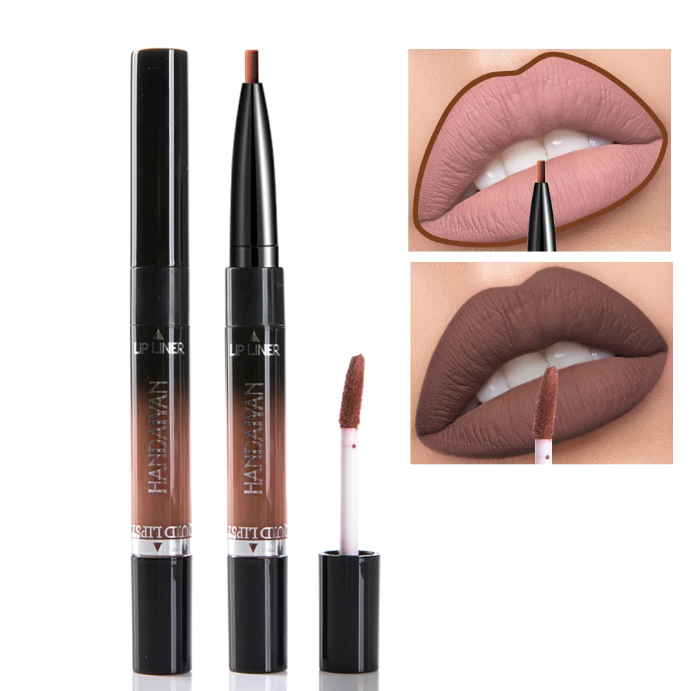 

HANDAIYAN 2 In 1 Lip Liner Pencils + Lip Gloss Waterproof Long Lasting Double Head Lip Makeup Pigments Color TSLM2