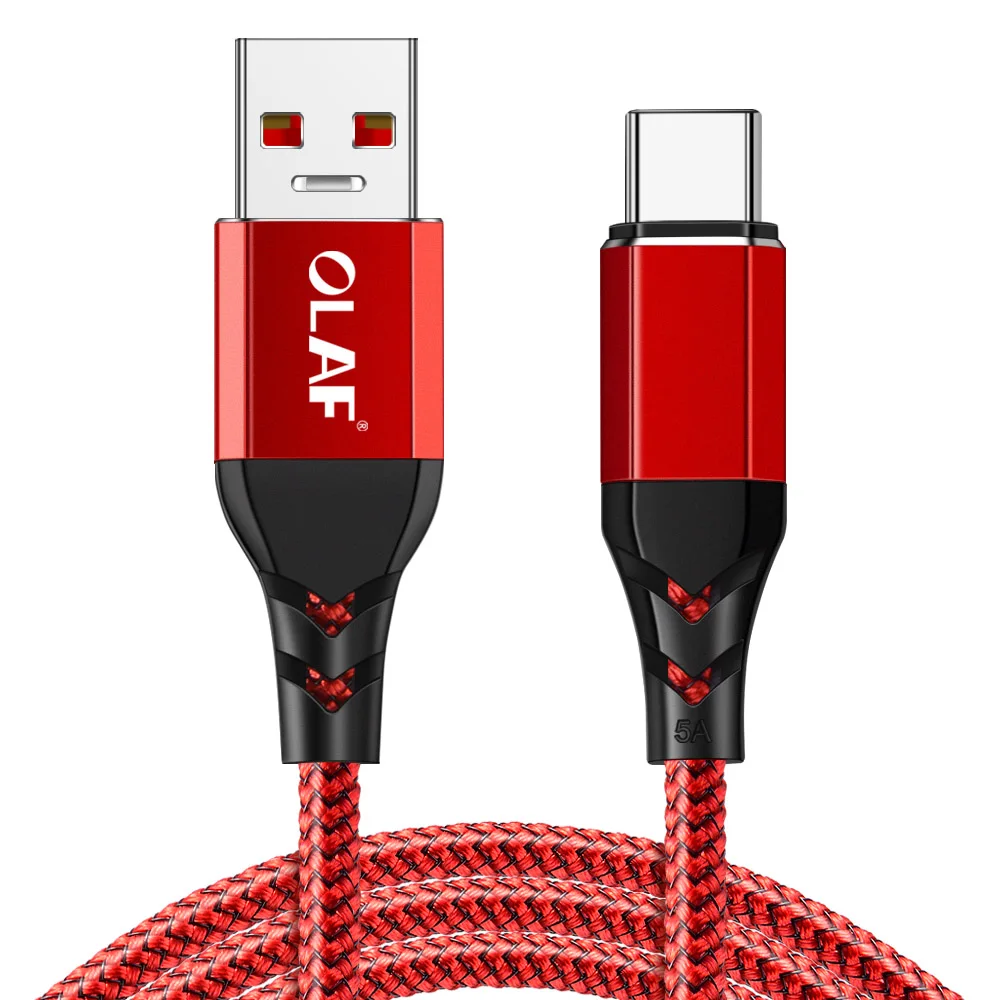Олаф 5A usb type C Supercharge кабель для huawei P10 P20 Pro USB 3,1 Быстрая зарядка USB C кабель для передачи данных для Honor V 10 type-C кабель - Цвет: Red