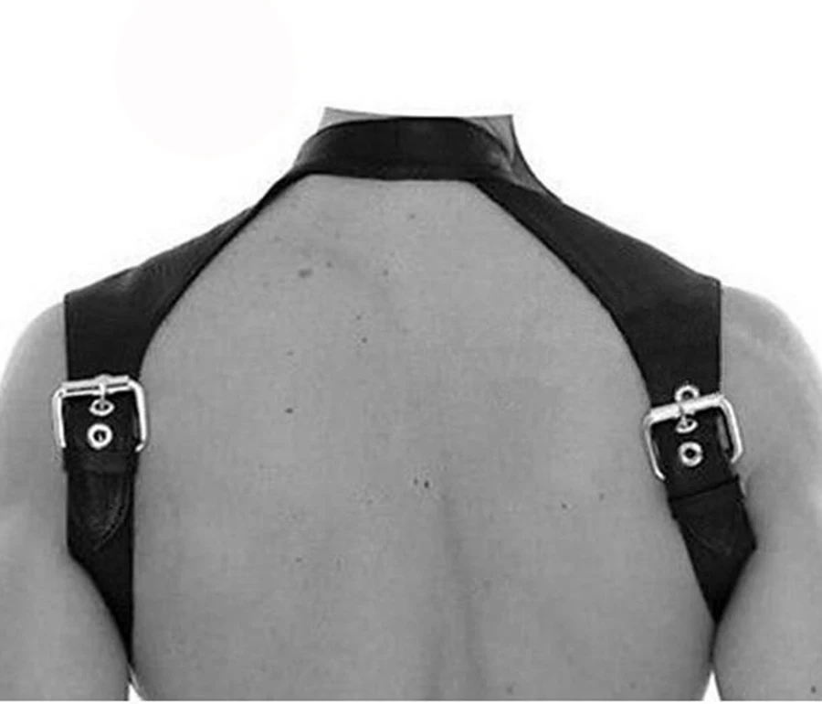 Men's Black Leather Armour Chest Harness Costume with Neck Collars Cosplay Bondage Accessories |