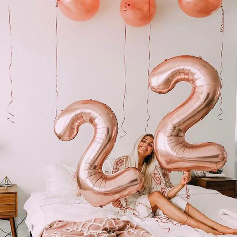 rose gold 22 2 шт 32 40 дюймов счастливый 18 день рождения фольга большие надувные шары розовое золото цифры шары мальчик девочка 18 21 22 23 лет вечерние украшения - Цвет: rose gold 22