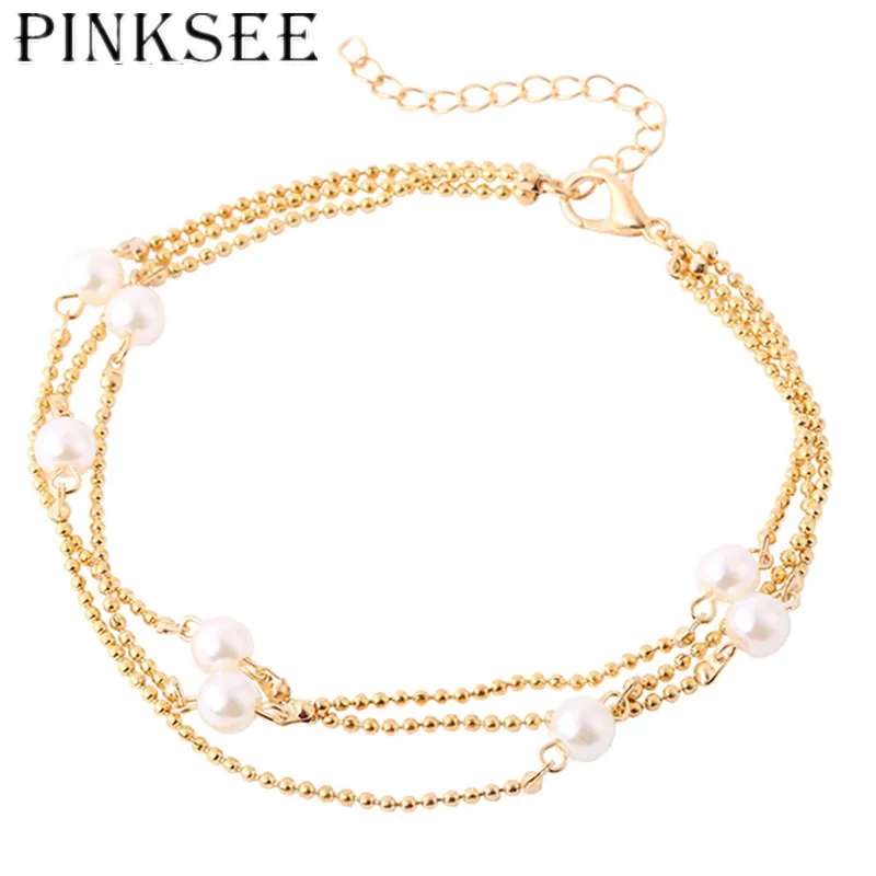 Винтажные очаровательные ножные цепочки PINKSEE браслеты золотого и серебряного