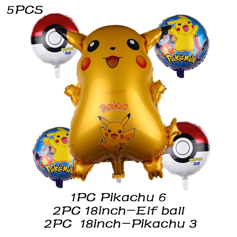 Мультфильм Пикачу Pokemon Go фольгированные шары с днем рождения украшения для детской вечеринки игрушки для детского дня рождения - Цвет: 5pcs Pikachu 6 3