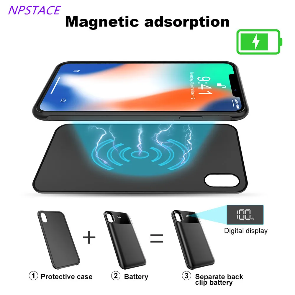 

Extended Phone Battery Power Case For iPhone X/XS Portable Charger Cover For iPhone XR/XS Max Wireless Magnetic Charge Case