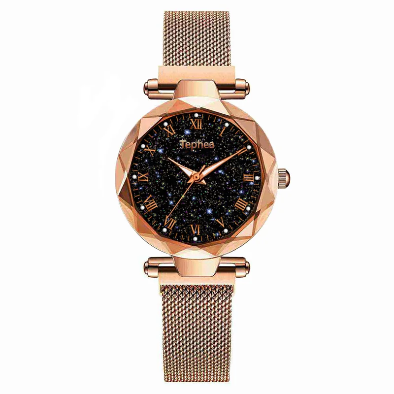 rose gold Роскошные Светящиеся женские наручные часы, звездное небо, женское платье, магнитные часы в подарок, Звездные часы, relogio feminino reloj mujer - Цвет: rose gold